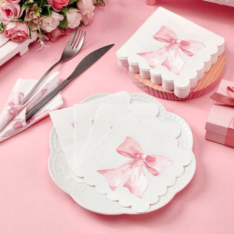 HunnmingRe 150 Pcs Bow Napkins Coquette Cute Party Supplies Bow Party Disposable Paper Napkins for B