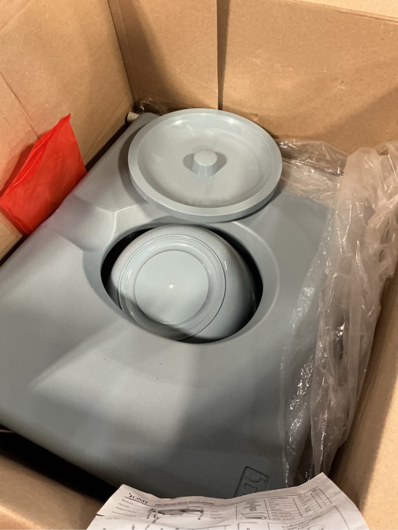 Condition photo showing Good Condition for dmi drop arm portable toilet commode, extra-wide seat, 500 pound weight capacity, bucket with lid included, adjustable legs, elderly assistance products, grey