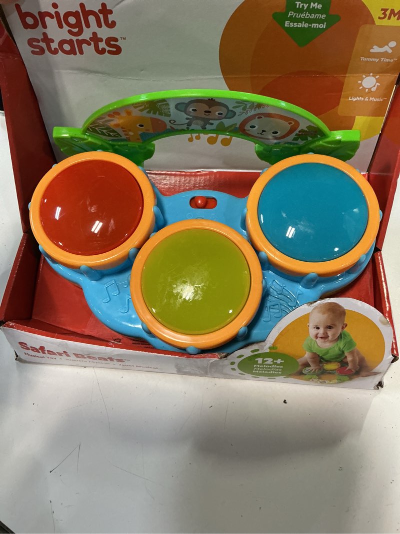 Condition photo showing Good Condition for bright starts safari beats musical drum toy with lights, ages 3 months +, infant and toddler, unisex