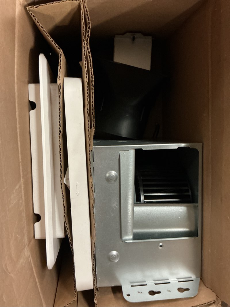 Condition photo showing As Is for broan-nutone roomside series, white, 50 cfm, no cut- roomside installation bathroom fan with light, energy star, bathroom exhaust fan