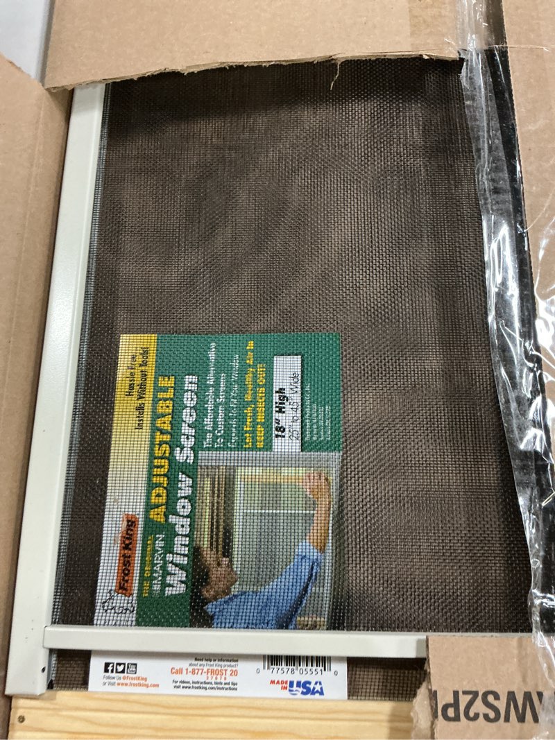 Condition photo showing New/Like New for frost king aws1845sp wb marvin adjustable window screen, 18in high x fits 25-45in wide