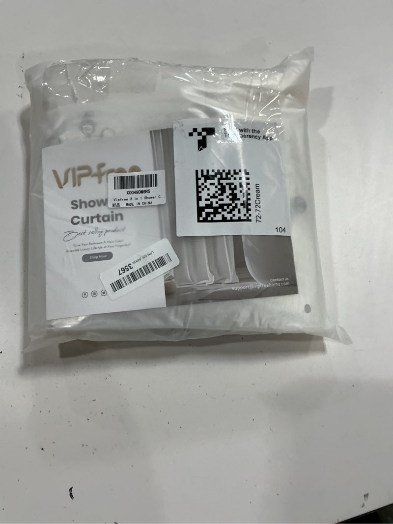 Condition photo showing New/Like New for 3 in 1 shower curtain set, waffle shower curtain and liner set with 12 double sided shower curtain hooks, 258gsm luxury weighted cloth shower curtains for bathroom, 72 w x 72 h, cream