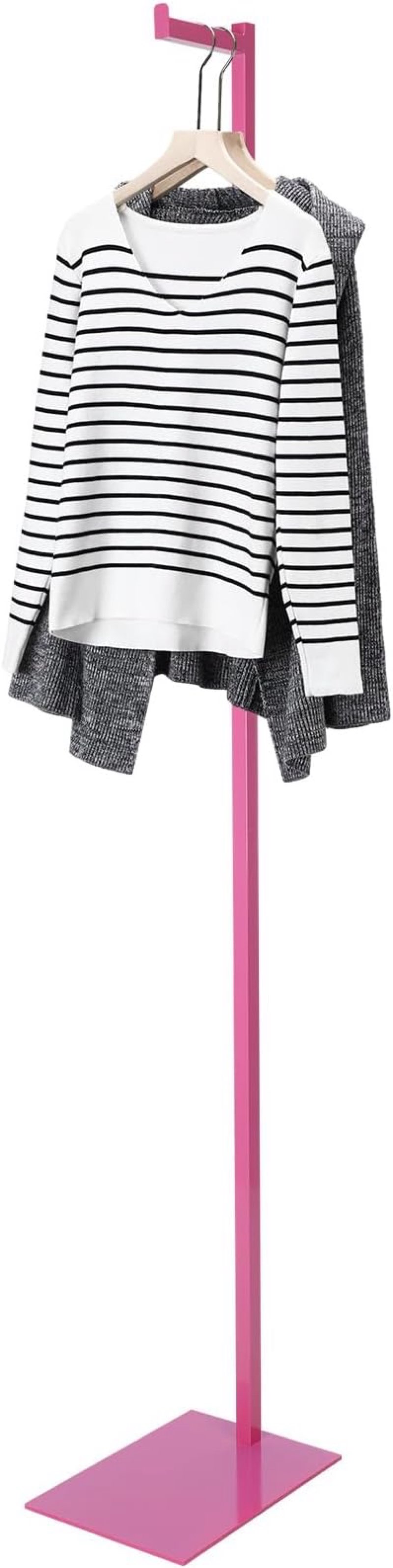 sintuff adjustable cloth display stand 48-72 inches single garment rack metal costumer t shirt display for thrift shop vendors retail store(pink)