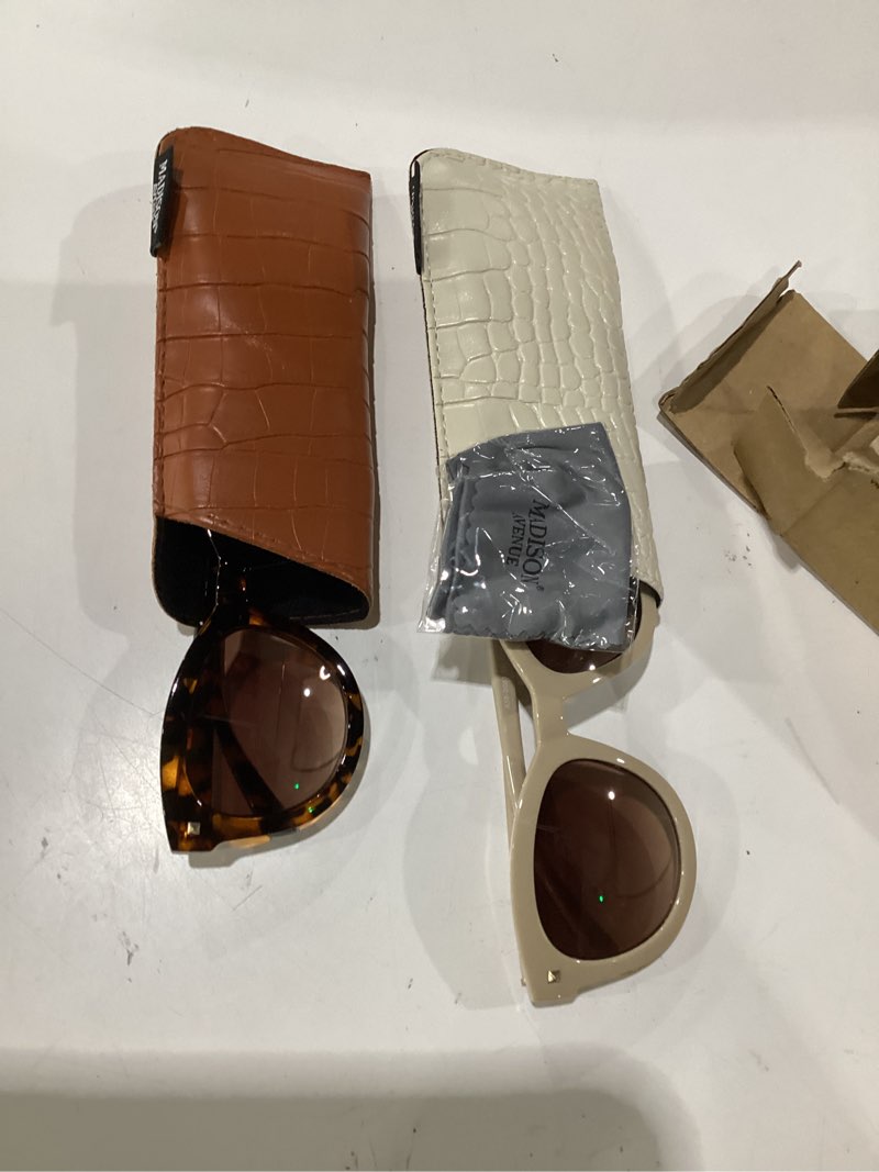 Condition photo showing Good Condition for madison avenue 2 pack round vintage bifocal reading sunglasses for women, trendy style sun reader glasses uv protection demi/nude beidge +2.5