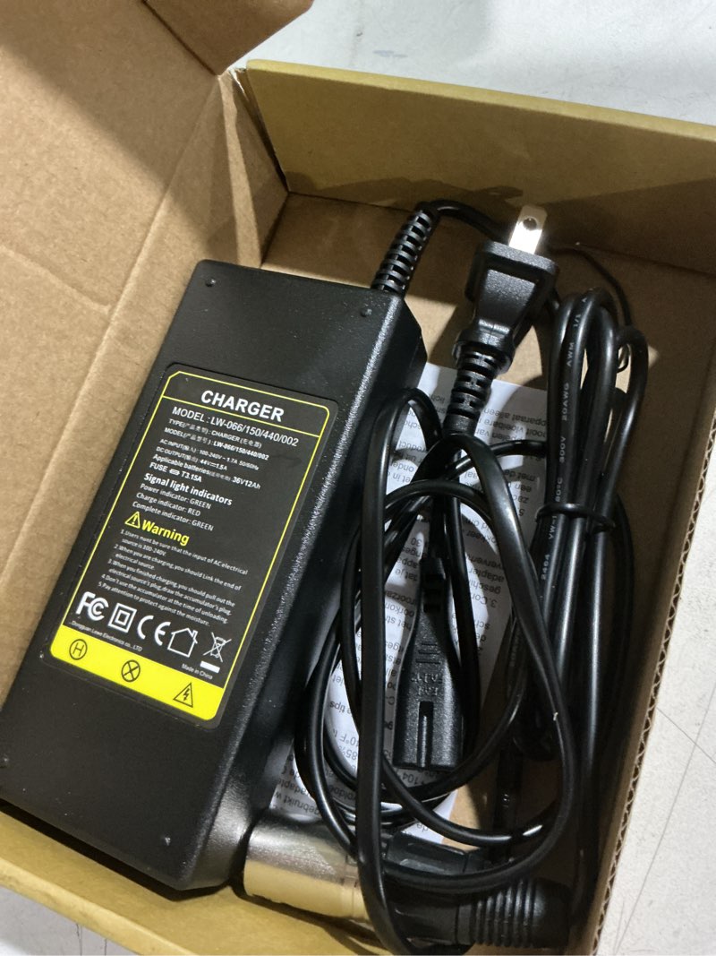 Condition photo showing As Is for fancy buying 44v charger for 36v lead acid battery razor mx500 mx650, gt gt750, izip i600 i750 i1000 mongoose m750 electric scooter with 3-pin male xlr connector