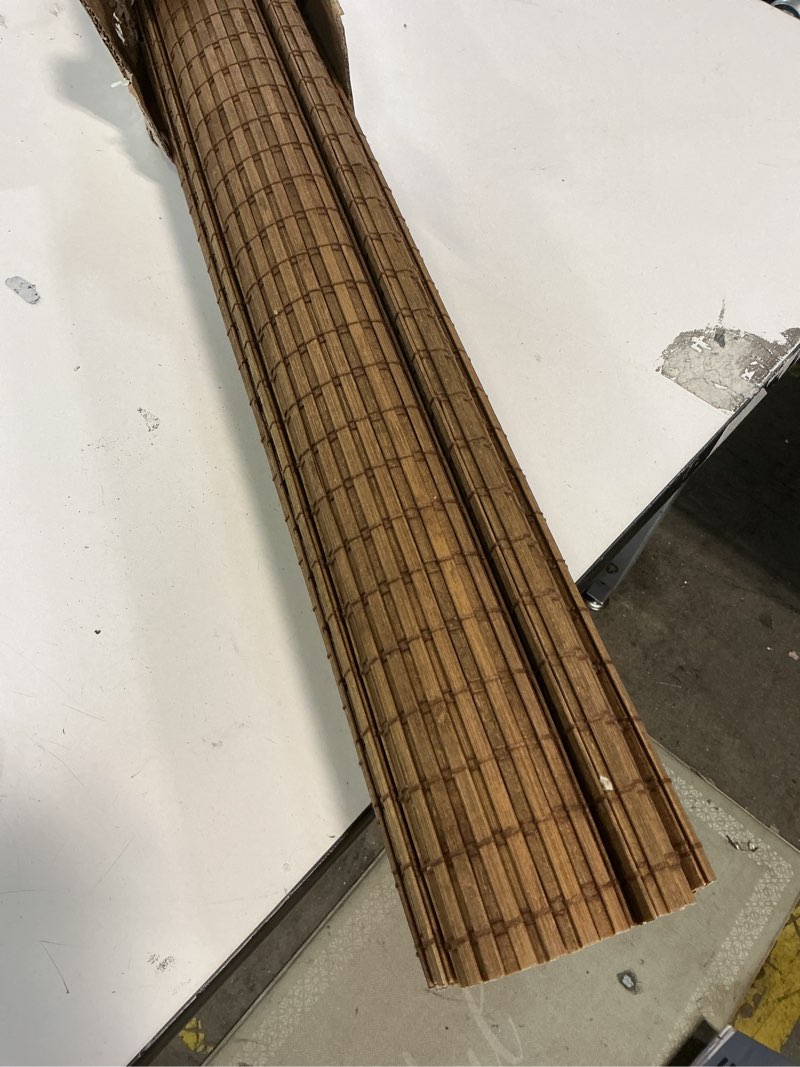 Condition photo showing As Is for ARLO BLINDS Sheer Bamboo Roman Shades with Valance - Tuscan, 34" W x 60" H - Light Filtering Cordless Blinds for Interior Windows - Real Natural Bamboo Material - Mounting Hardware Included