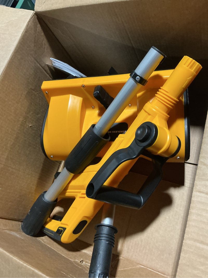 Condition photo showing As Is for 12" Cordless Snow Shovel (NO Battery) Compatible with Dewalt 20V Max Battery, Electric Snow Shovel with Directional Plate & Adjustable Front Handle, Cordless Snow Blower for Driveway/Patio/Sidewalk For Dewalt 20V Battery(Yellow)