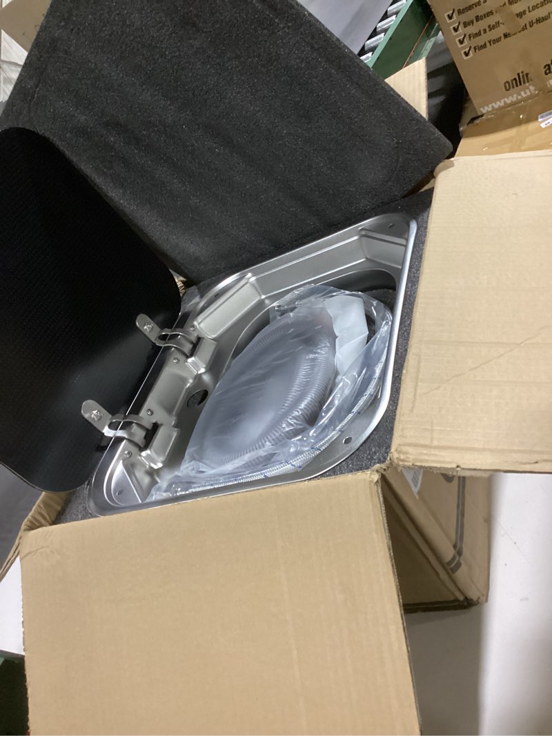 Condition photo showing As Is for Portable RV Sink, 16.54×14.57×5.91 Inch Small Stainless Steel Bar Camping Sink with Folde Faucet and Tempered Glass Cover for Camper Trailer Caravan