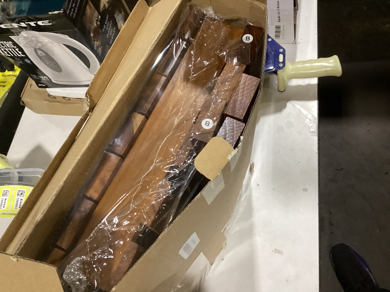 Condition photo showing As Is for VaeFae Teak Wood End Table with Storage Shelf, 2-Tier Side Table, Shower Corner Caddy