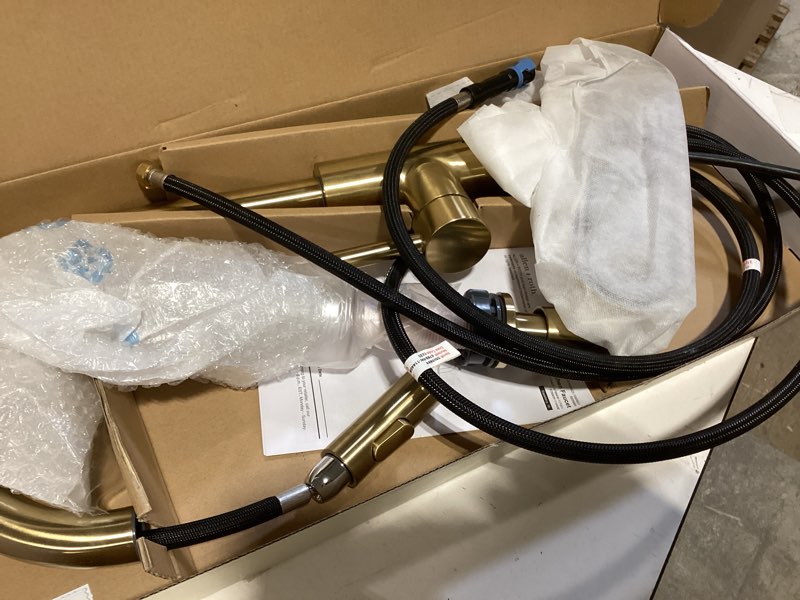 Condition photo showing Good Condition for allen + roth harlow brushed gold single handle pull-down kitchen faucet with sprayer (deck plate and soap dispenser included)