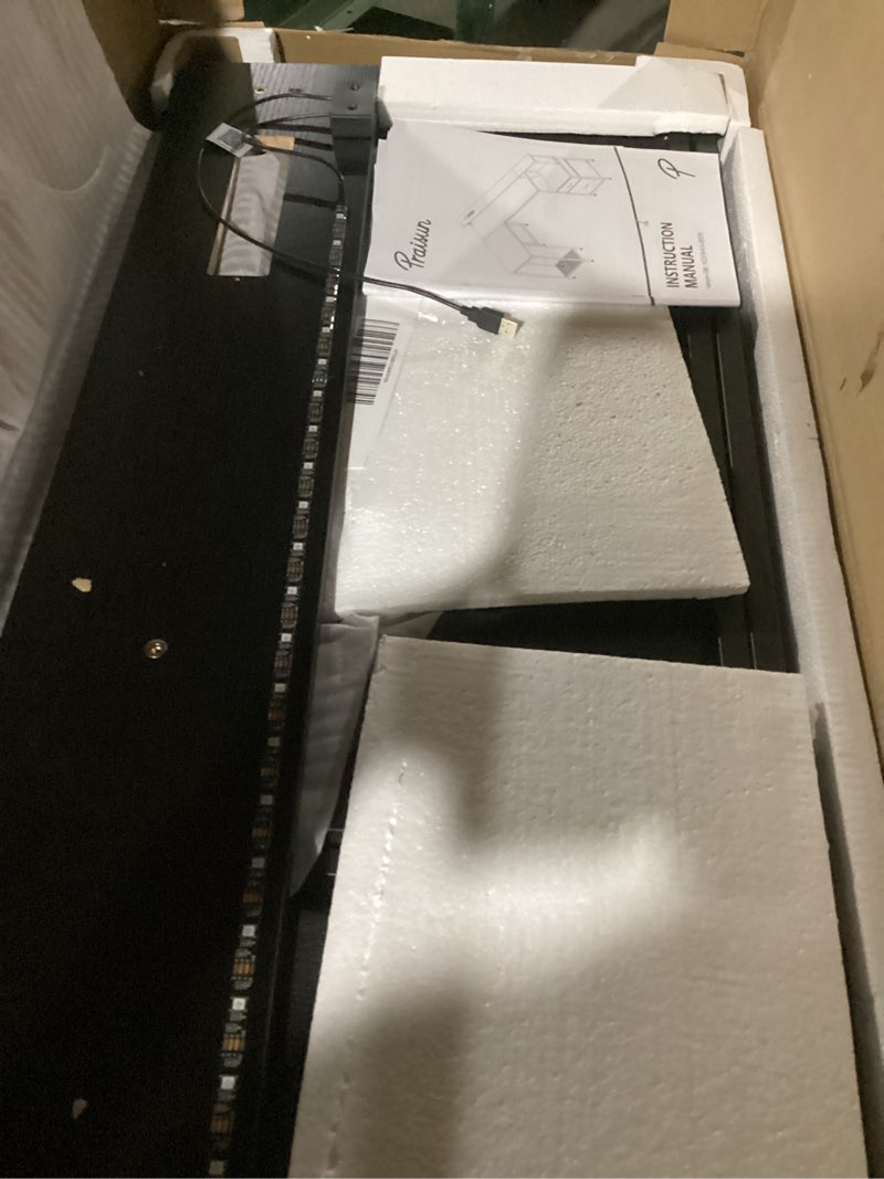 Condition photo showing Good Condition for PRAISUN 66 Inch L Shaped Computer Desk with Power Outlets and LED Lights, Home Office Desk with Fabric Drawers and Print Stand, L Shape or Long Set up, Monitor Stand, Mesh CPU Stand, Black
