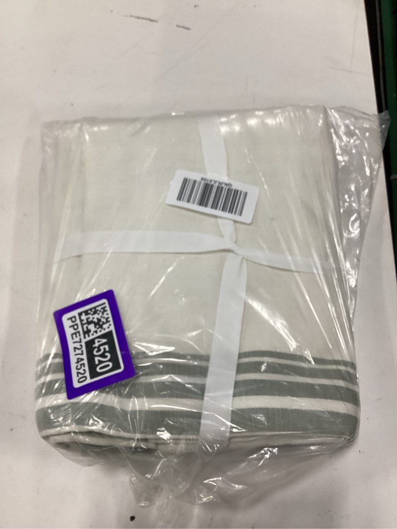 Condition photo showing Good Condition for coastal stripe linen cotton curtain - single panel, 48x96, ivory/sage green
