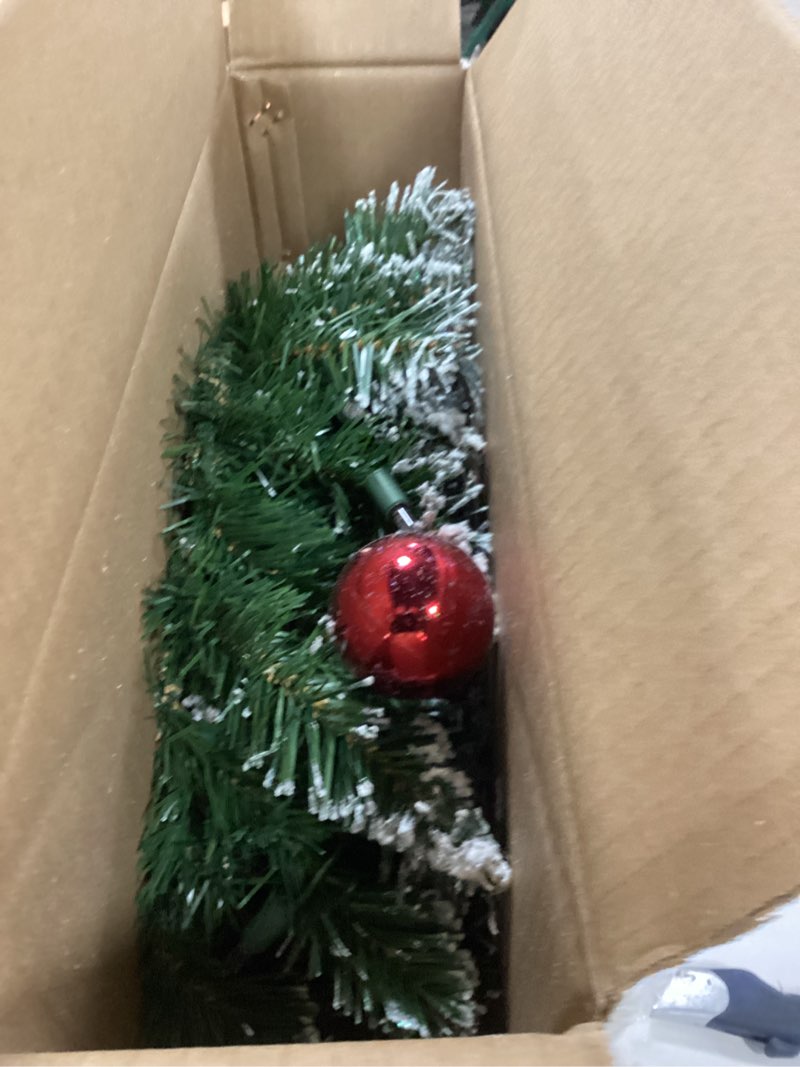 Condition photo showing Good Condition for Nearly Natural 24in. Frosted Swiss Pine Artificial Wreath with 35 Clear LED Lights and Berries, Green, 5x24x24