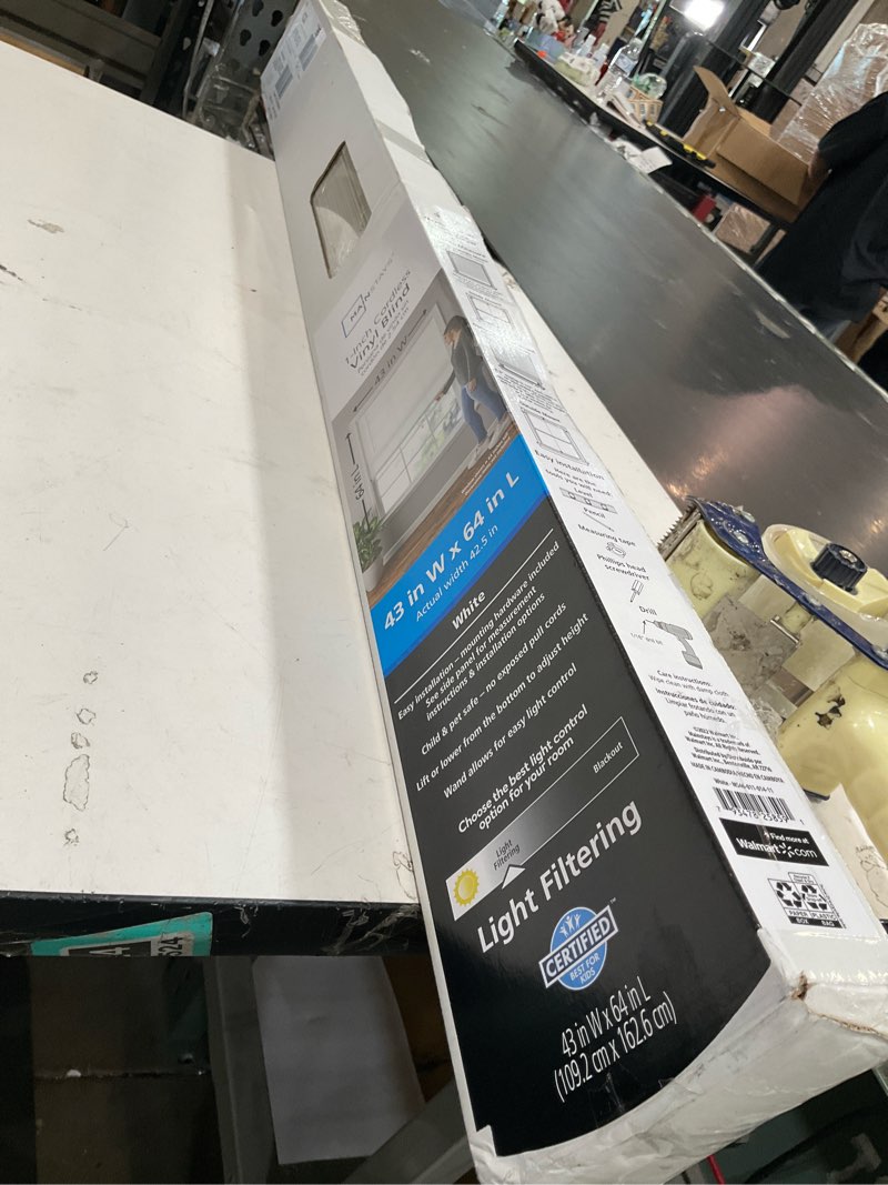Condition photo showing Good Condition for mainstays cordless 1" vinyl light filtering blinds, white, 43" width x 64" length