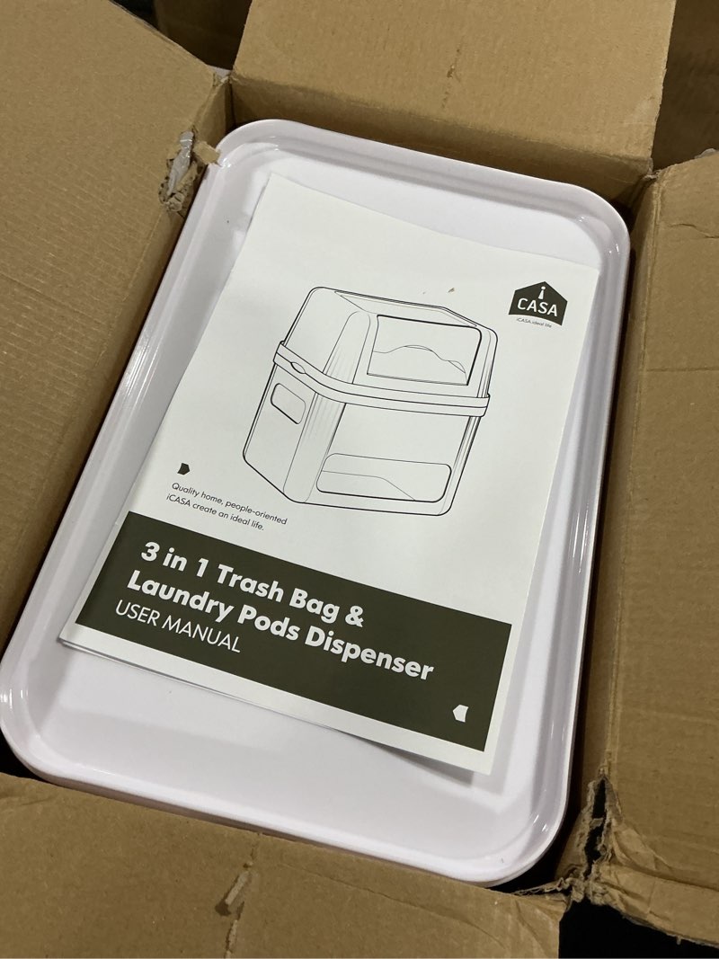 Condition photo showing Good Condition for Trash Bag Dispenser Dishwasher Pod Organizer, 3 in 1 Grocery Garbage Bags Holder Storage Box Clear Laundry Room Pods Dishwasher Tab Cleaner Tablets Container Pantry Kitchen Under Sink Organizers