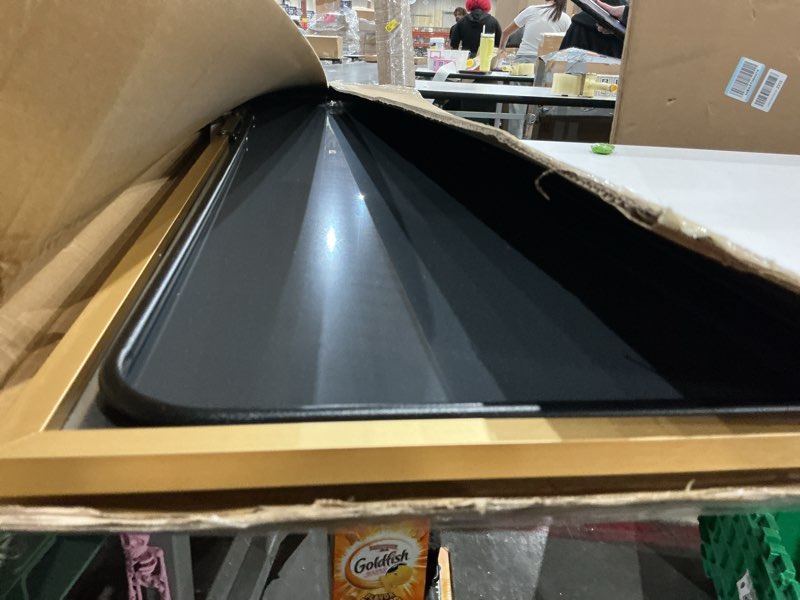 Condition photo showing Good Condition for arched full length mirror, 56"x15" standing body mirror for wall, with aluminum alloy frame for bedroom, living room, dressing room(gold) gold 56"l x 15"w