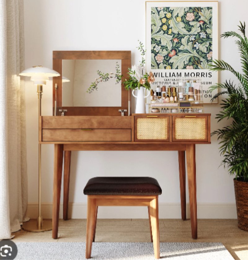 Venetka Makeup Vanity Set with Stool, Dressing Table with Three Drawers
