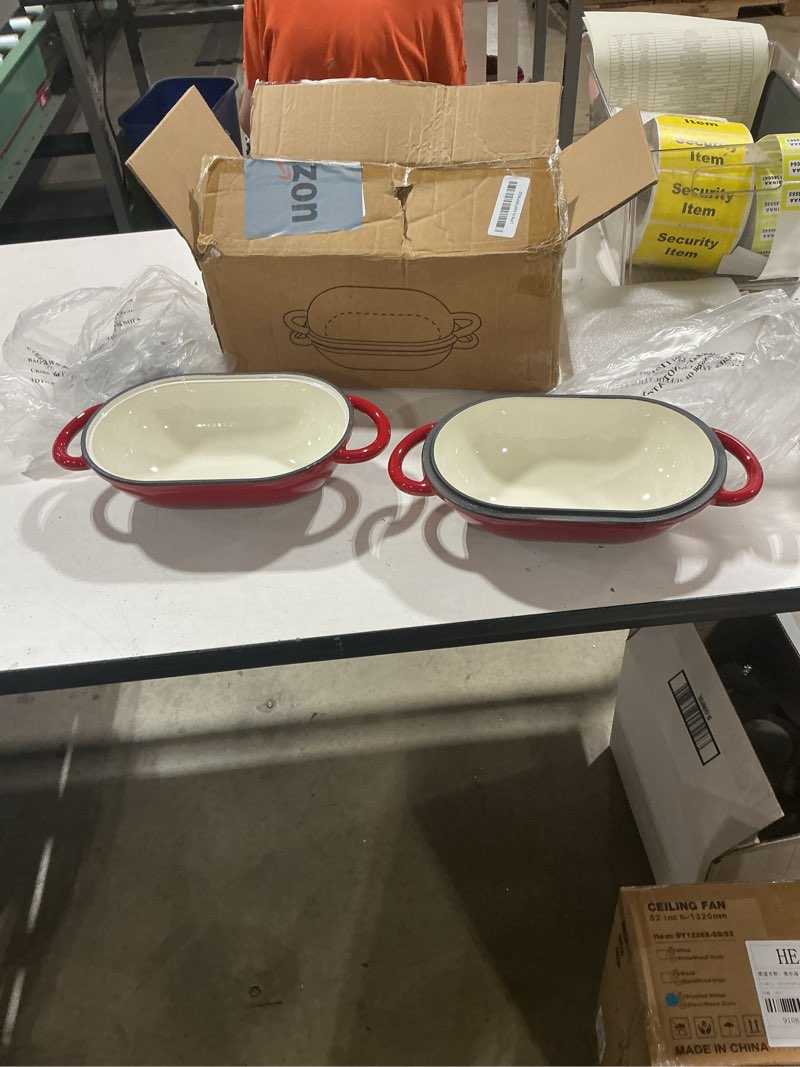 Condition photo showing Good Condition for 2 qt oval dutch oven for bread baking, enamelled cast iron bread oven for sourdough, sourdough loaf pan with lid, heavy-duty non stick bread pan for homemade bread baking, red