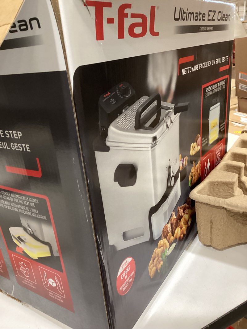 Condition photo showing As Is for t-fal 3.5l stainless steel deep fryer with basket for home use, 1700w, deep fryer with oil filtration, temp control, digital timer 3.5 l- 1700 w