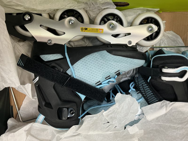 Condition photo showing Good Condition for rollerblade macroblade 80 women's adult fitness inline skate, performance inline skates 7/7.5 powder blue/black