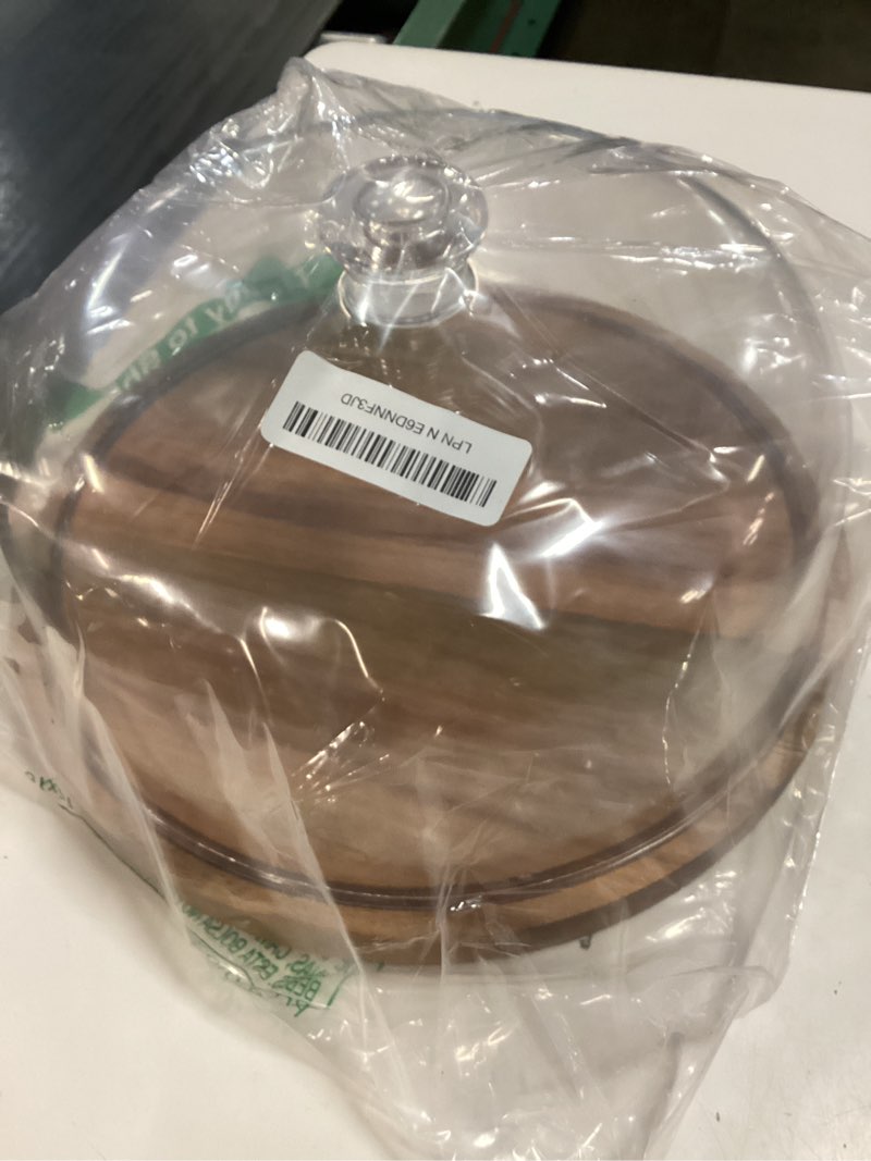 Condition photo showing New/Like New for lity cake stand with lid, acacia wood 12in round cake holder, 2-in-1 dessert table display set & charcuterie board for cheese, chips & dips, nachos, fruit platter, large acrylic cake dome cover