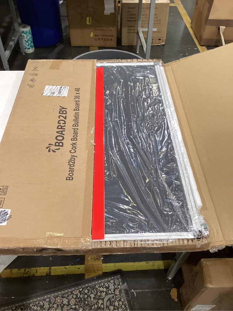 Condition photo showing New/Like New for board2by cork board bulletin board 36 x 48, silver aluminium framed 4x3 corkboard, foldable office board for wall, large wall mounted notice pin board with 36 push pins for school, home & office silver 36" x 48"