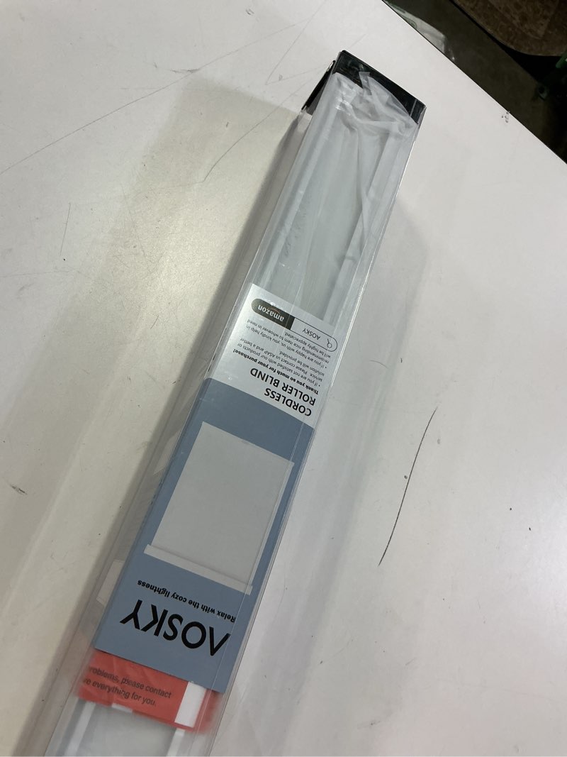 Condition photo showing New/Like New for aosky blackout roller shades cordless blinds for windows, free-stop shades with valance, thermal insulated fabric, uv protection, blinds for home and office (30" w x 72" h, linen white) linen white 30"w x 72"h