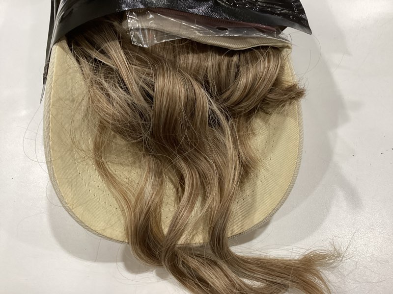 Condition photo showing As Is for aisi queens hat wig hat with hair attached for women cap with hair attached for women baseball cap wig extensions short wave synthetic adjustable for daily use 16 inch 27/613#
