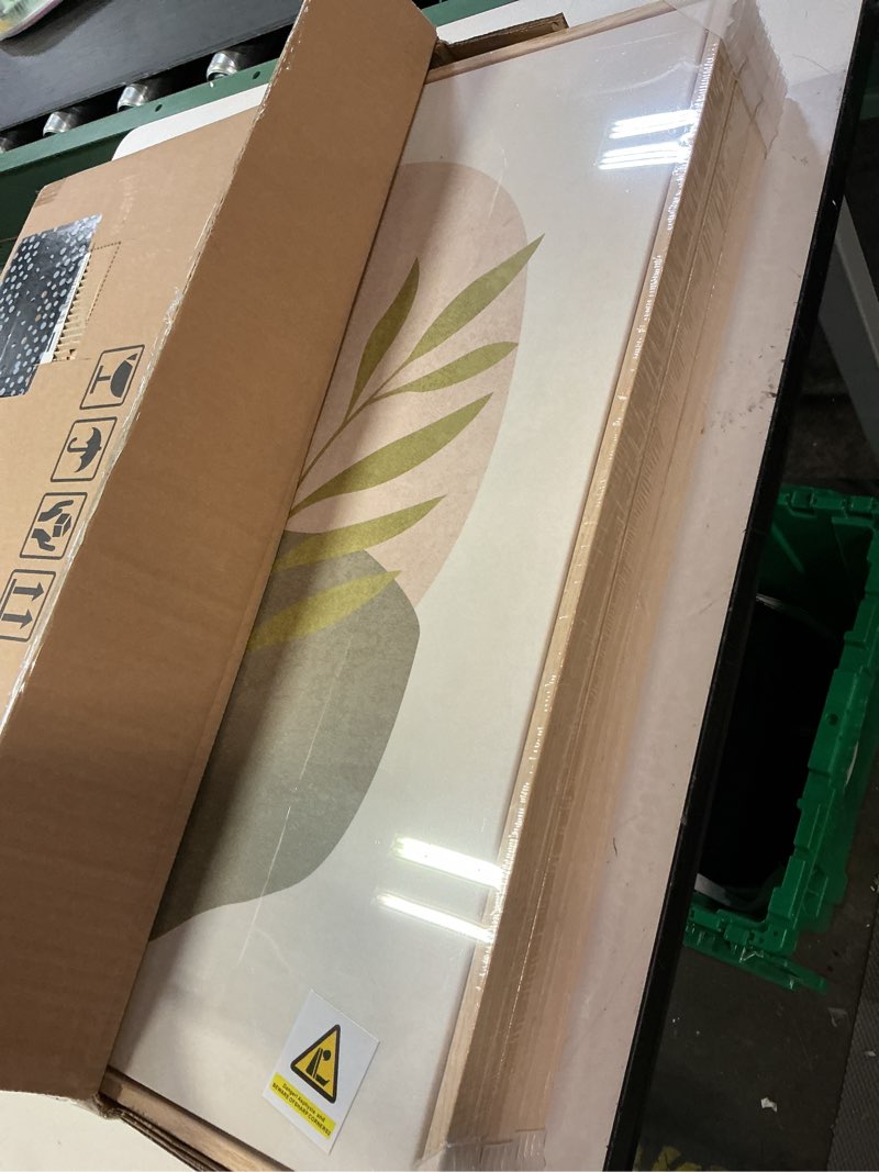 Condition photo showing New/Like New for framed mid century modern boho wall art bedroom, 3 piece tropical sage green paintings prints canvas artwork for walls, large modern bohemian pictures for living room hallway wall decor, 16x24 inch 16" w x 24" h x 3pcs sage green-wood framed