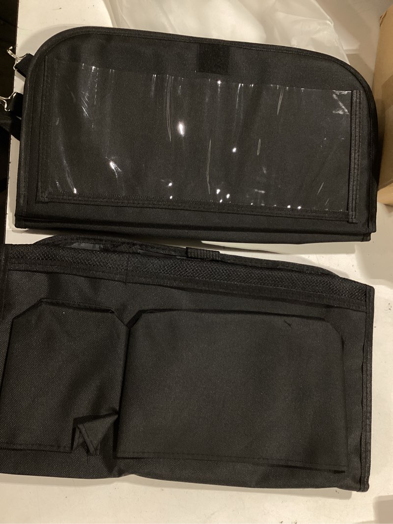 Condition photo showing Good Condition for lucmo car backseat organizer with touch screen tablet holder,9 storage pockets storage organizer,protectors kick mats travel accessories (black, 2 pack with food tray) midnight raven 2 pack with food tray