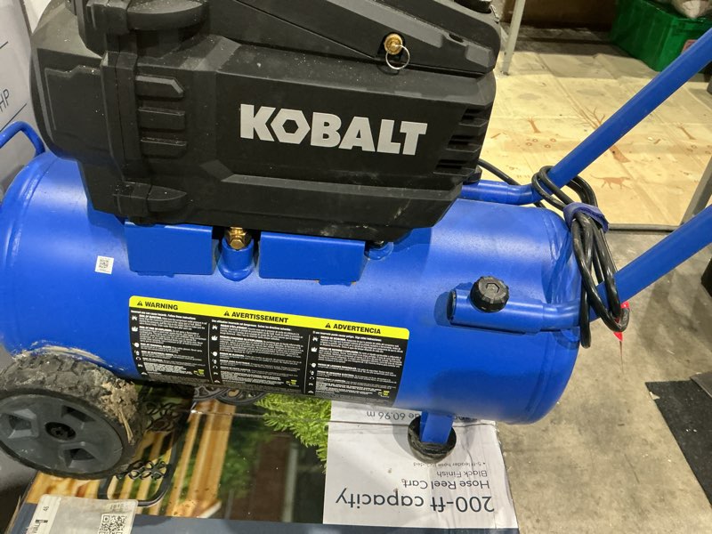 Condition photo showing As Is for kobalt 8-gallon portable electric 150 psi horizontal air compressor