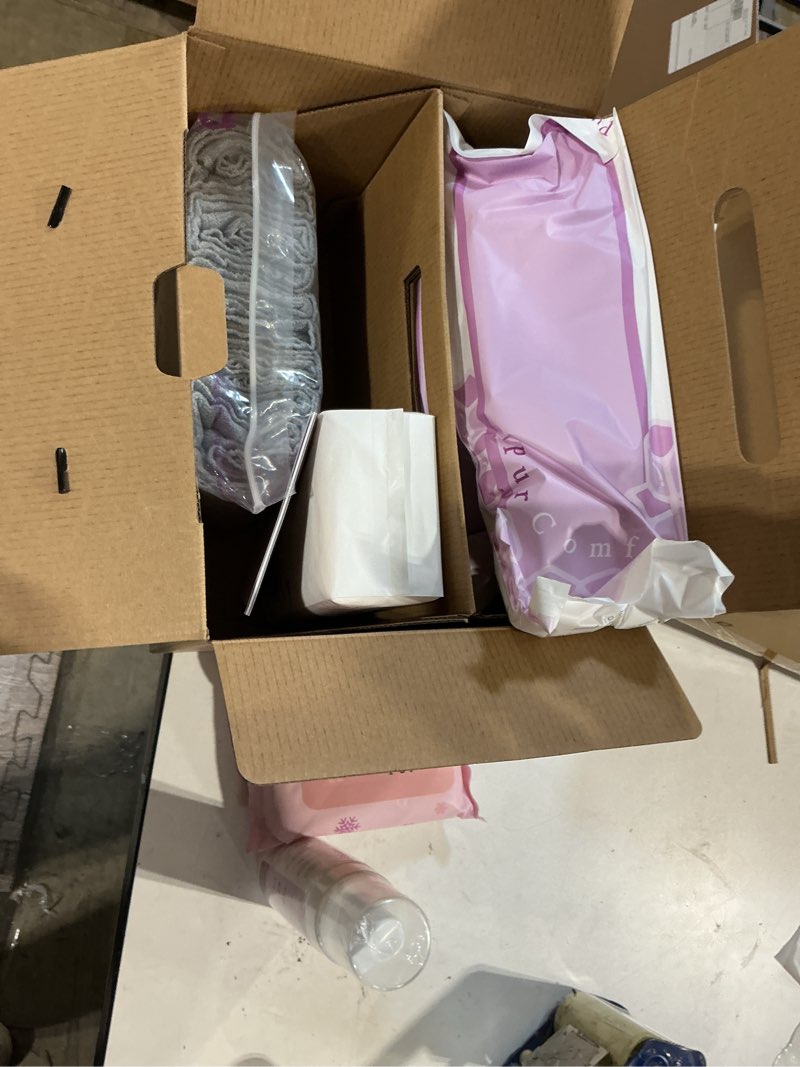 Condition photo showing New/Like New for purcomfy 18 pcs postpartum essentials recovery kit for new mom | 5 disposable underwear, 24 perineal pad liners, perineal care foam, 5 instant ice pads, peri bottle and 5 postpartum pads