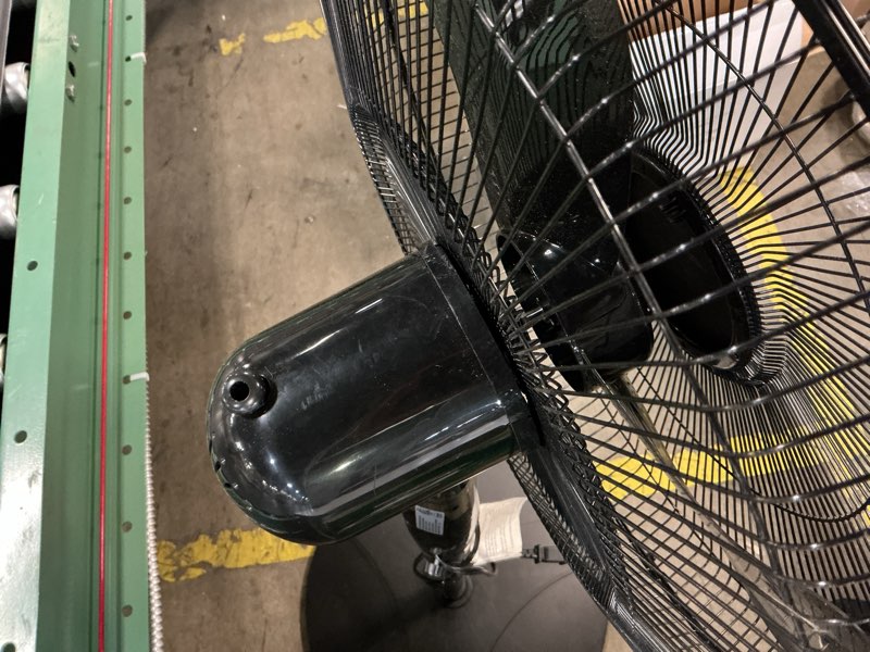 Condition photo showing As Is for utilitech 18-in indoor oscillating pedestal fan, in black with remote
