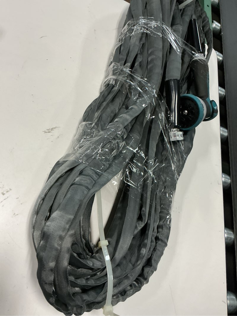 Condition photo showing Good Condition for relxitl garden hose 100feet, water hose with 10 function hose nozzle, non-expandable hose, tough & flexible, lightweight, crush resistant fittings, kink & tangle free, rust proof for watering 100ft gray