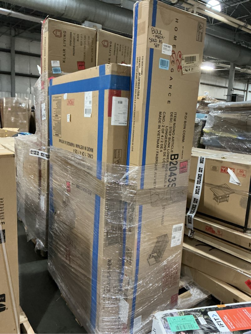 Condition photo showing New/Like New for Benzara Catherine Twin Over Twin Bunk Bed- Storage Step- Natural Brown- Solid Wood(4 boxes for pick up)