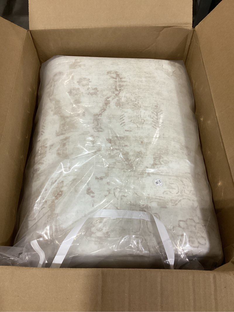 Condition photo showing Good Condition for 5x7 area rugs for living room: washable rug vintage large rugs soft non slip low pile rug floral distressed floor carpet for bedroom kitchen nursery dining room home office (beige, 5'x7') boho beige 5' x 7' (rectangular)
