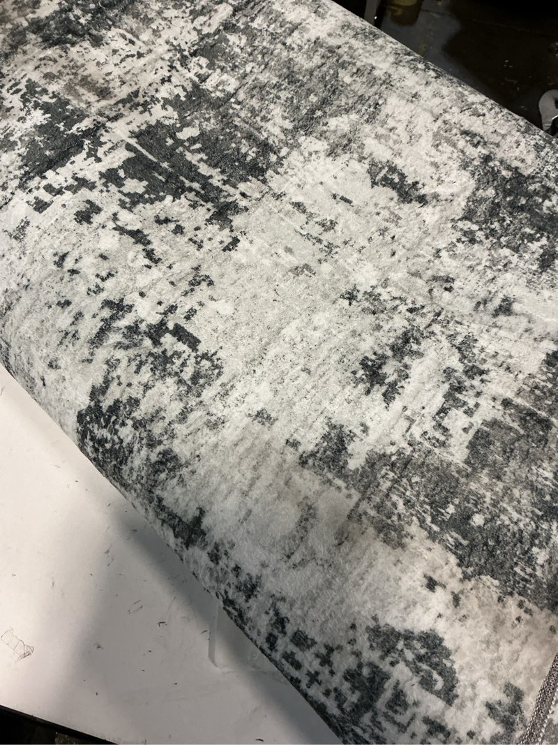 Condition photo showing As Is for 6x9 Washable Living Room Rug: Non-Slip Modern Abstract Area Rug for Bedroom Dining Room, Soft Low Pile Carpet Suitable for Families with Children, Brown/Grey Brown/Grey 6' x 9' (Rectangular)