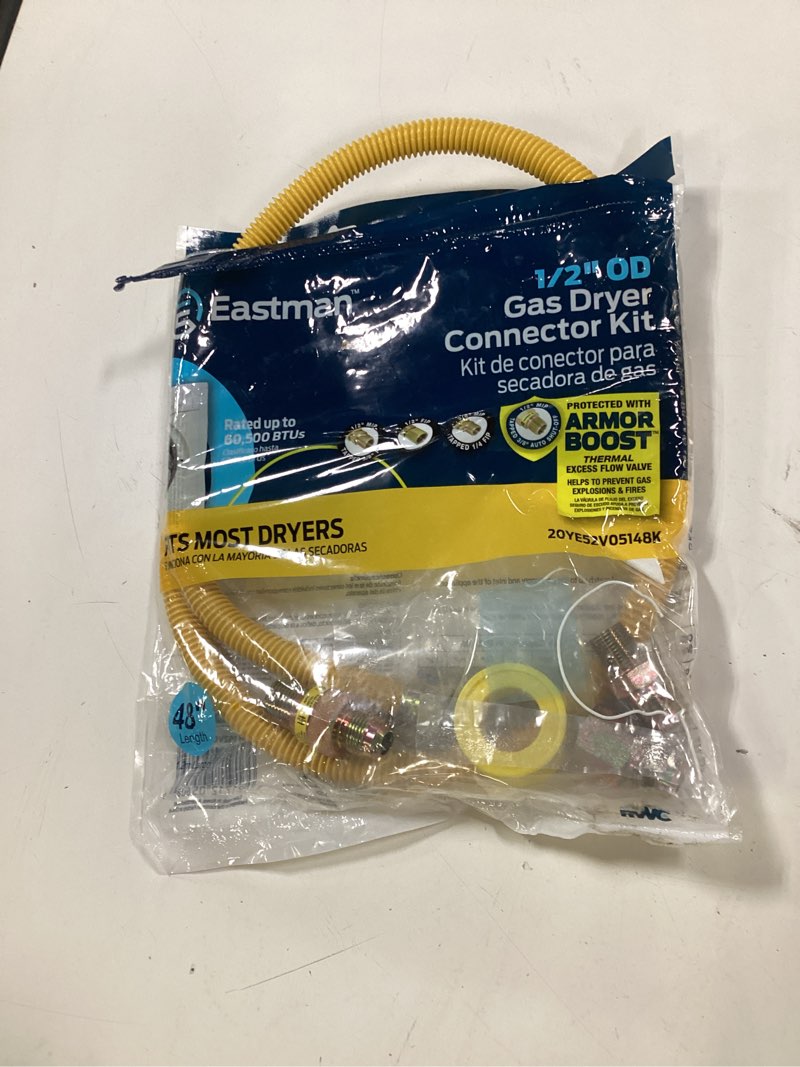 Condition photo showing As Is for eastman 48-in 1/2-in mip inlet x 3/8-in mip outlet stainless steel gas appliance installation kit