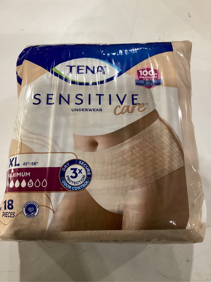 Condition photo showing New/Like New for Tena Sensitive Care Adult Incontinence Underwear for Women, Maximum, XL, 18 Count (Waist Size 45in-58in) X-Large 18