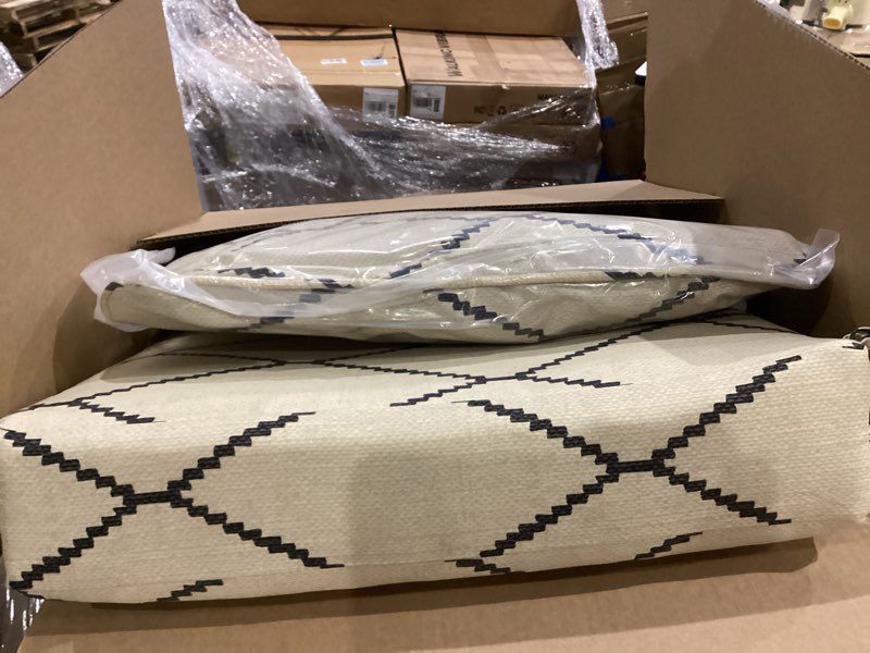Condition photo showing Good Condition for arden outdoor deep seat cushion set, 24 in x 24 in, patio cushion for chair, sofa, and couch tan diamond trellis polyfill tan diamond trellis 1 pack