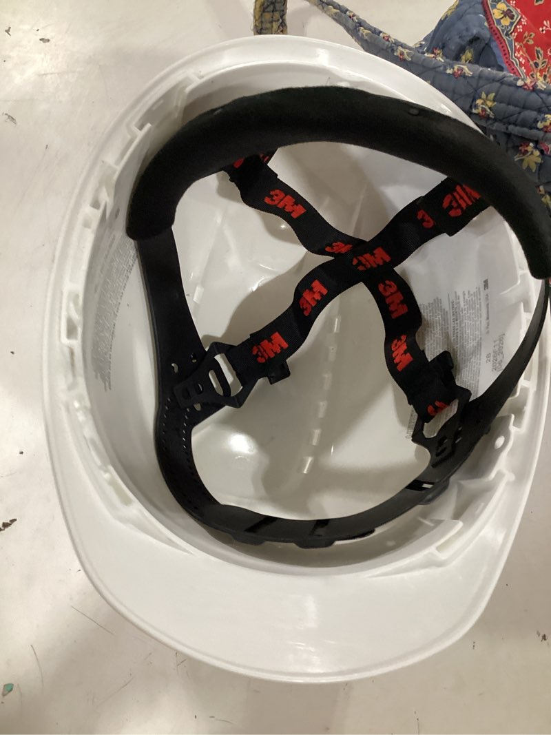 Condition photo showing As Is for hite color hat3m hard hat securefit h-712sfr-uv, black, non-vented cap style safety helmet with uvicator sensor, 4-point pressure diffusion ratchet suspension, ansi z87.1