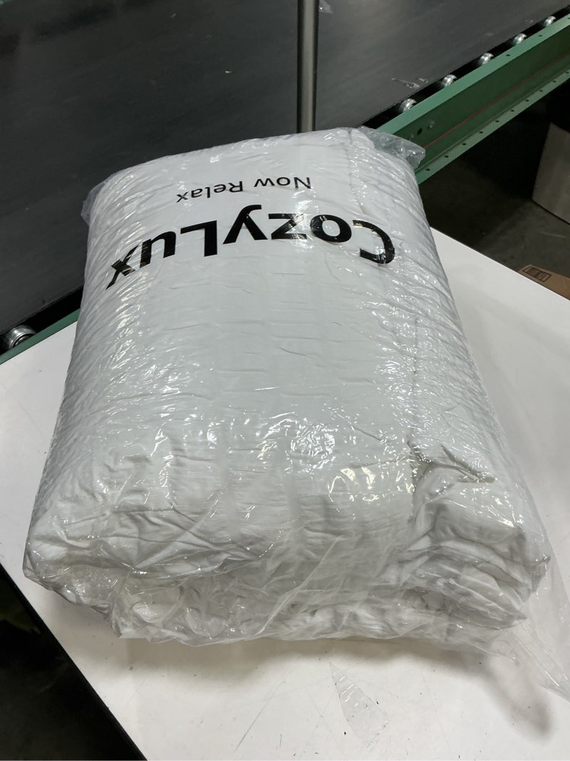 Condition photo showing Good Condition for CozyLux King Size Comforter Set White Seersucker 7 Pieces Bed in a Bag King Comforter Set with Sheets, Luxury Soft Bedding Set with Down Alternative Comforter, Sheets, Pillowcases & Shams All Seasons White King