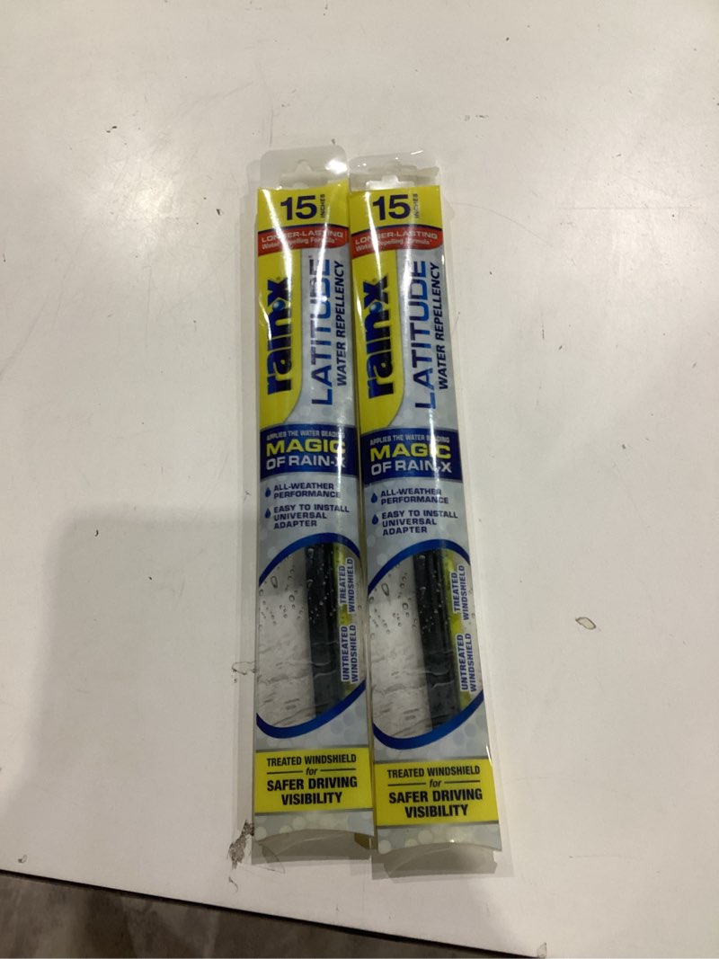 Condition photo showing Good Condition for rain-x 5079273-2 latitude 2-in-1 water repellent wiper blades, 15 inch (pack of 2), automotive replacement windshield wipers with patented repellency formula.