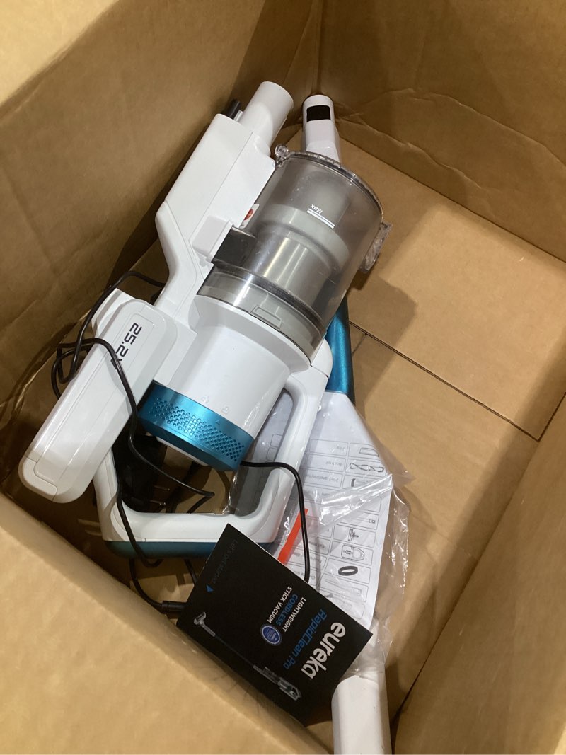 Condition photo showing As Is for (incomplete parts, not tested)eureka rapidclean pro nec280tl cordless stick vacuum cleaner – lightweight 5.3 lbs, 40-min runtime, led headlights, 3 power modes, ideal for pet hair, hard floors & carpets