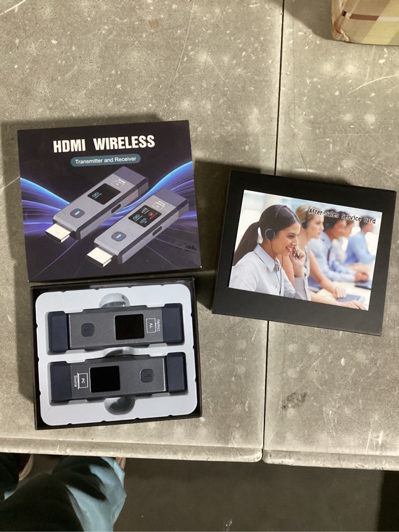 Condition photo showing New/Like New for Wireless HDMI Transmitter and Receiver 328ft/100m for 4K Decode Input 1080P Output Plug&Play Portable 2.4G/5.8G for Video and Audio to Monitor from PC/Projector/TV Box, with Display Screen Grey