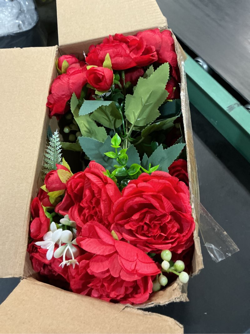Condition photo showing Good Condition for geosar 16 bundles artificial peonies flowers fake silk peony bouquet faux peonies flowers bulk for decoration vase floral arrangements wedding party table (bright red) bright red 16