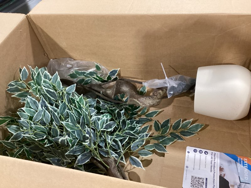 Condition photo showing Good Condition for garveehome artificial ficus tree for home decor indoor,4 ft faux floor tree white imitation ceramic planter, indoor outdoor lifelike fake ficus tree with pebbles & green fake moss for office white4ft