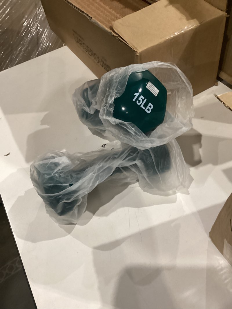 Condition photo showing New/Like New for Amazon Basics Vinyl Coated Dumbbell Hand Weights 15 Pounds, Pair