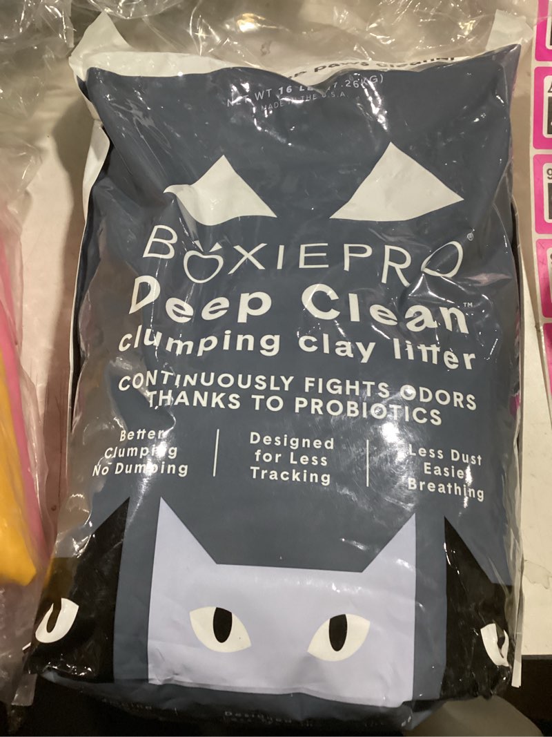 Condition photo showing New/Like New for boxie probiotic cat litter, 40 day odor control, clumping clay kitty litter, odor eliminating probiotics, dust-free, no fragrances no fillers, 16 lb pro 16 lb
