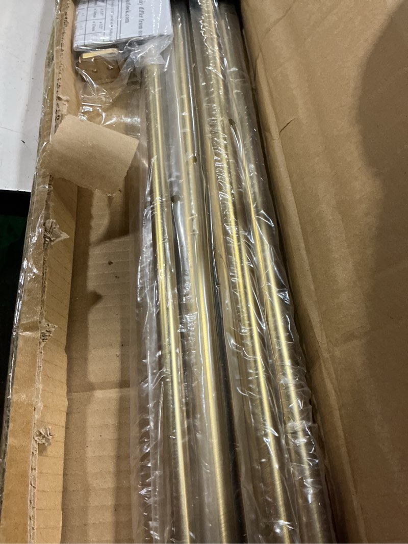 Condition photo showing New/Like New for double curtain rods warm gold,room darkening drapery rod for 72-144 inches,adjustable 3/4 inches front and 5/8 inches back quality metal rod for window,wrap around design 72-144" warm gold